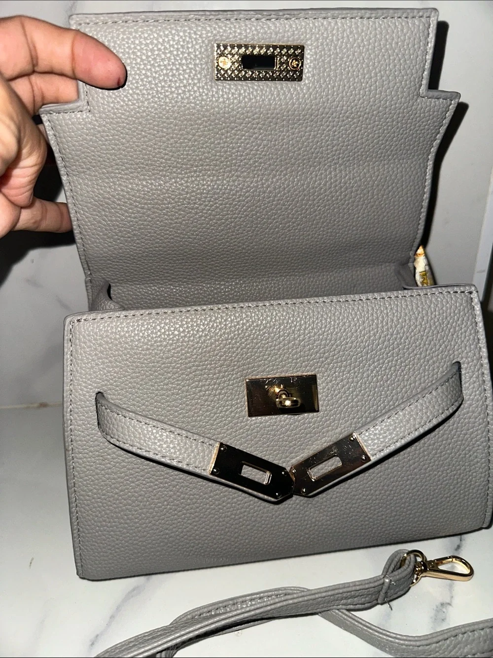 Stylish Gray Leather Crossbody Bag with Scarf Accent